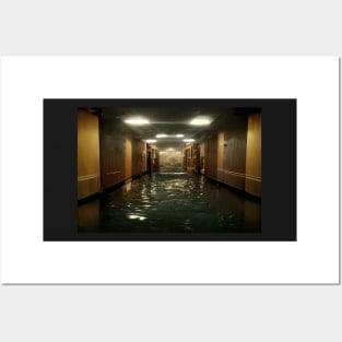 Hotel Hallway Flooded With Water /  Art Styles Different Posters and Art